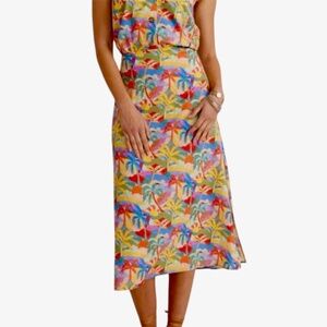 Marine Layer Ryan Midi Slip Skirt in Tropical Multi Palm Print